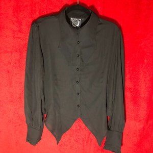Killstar Black Semi-Sheer Long Sleeve Button Up Blouse with Batwing Collar